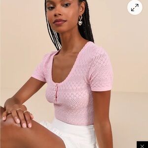 Lulu's Pink Knit Henley Top